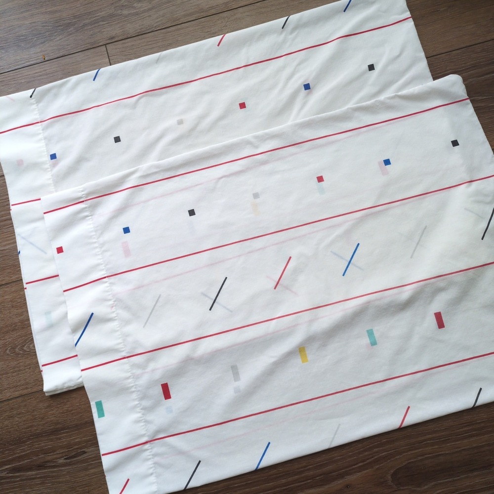 Vtg 80s Cannon Retro Standard Pillowcase Set Geometric Stripe Confetti Shapes